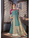 Teal Blue Designer Traditional Wear Art Silk Sari