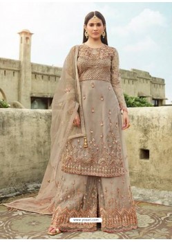 Light Brown Latest Designer Heavy Embroidered Party Wear Palazzo Salwar Suit