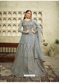 Grey Latest Designer Heavy Embroidered Party Wear Anarkali Suit