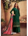 Dark Green Designer Party Wear Pure Viscose Chinnon Chiffon Palazzo Suit