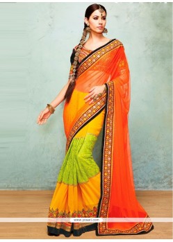 Bedazzling Multicolored Faux Georgette And Net Saree