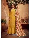 Yellow Designer Party Wear Pure Viscose Chinnon Chiffon Palazzo Suit