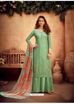 Sea Green Designer Party Wear Pure Viscose Chinnon Chiffon Palazzo Suit