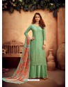 Sea Green Designer Party Wear Pure Viscose Chinnon Chiffon Palazzo Suit