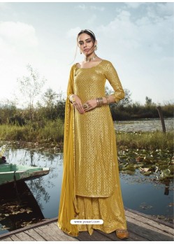 Yellow Designer Party Wear Heavy Georgette Palazzo Suit