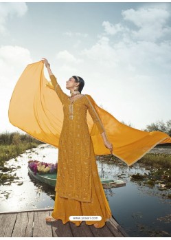 Mustard Designer Party Wear Heavy Georgette Palazzo Suit