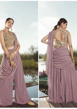 Mauve Designer Party Wear Heavy Georgette Palazzo Suit