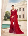 Red Designer Party Wear Satin Georgette Sari