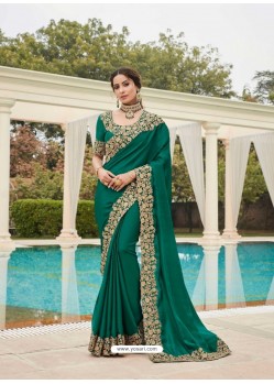Dark Green Designer Party Wear Satin Georgette Sari