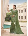 Mehendi Designer Party Wear Satin Georgette Sari
