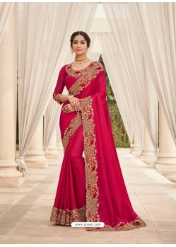 Rose Red Designer Party Wear Satin Georgette Sari