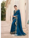Teal Blue Designer Party Wear Satin Georgette Sari