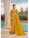 Yellow Designer Party Wear Satin Georgette Sari
