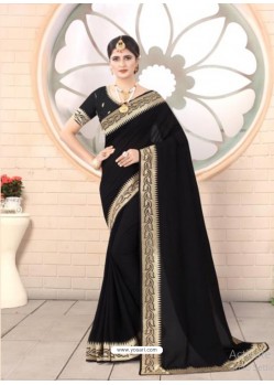 Black Designer Party Wear Vichitra Bloming Silk Sari