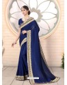 Royal Blue Designer Party Wear Vichitra Bloming Silk Sari