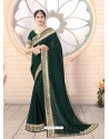 Dark Green Designer Party Wear Vichitra Bloming Silk Sari