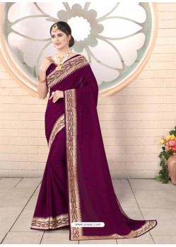 Purple Designer Party Wear Vichitra Bloming Silk Sari