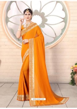 Mustard Designer Party Wear Vichitra Bloming Silk Sari