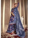 Dark Blue Latest Designer Party Wear Silk Sari