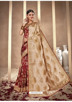 Maroon Latest Designer Party Wear Silk Sari