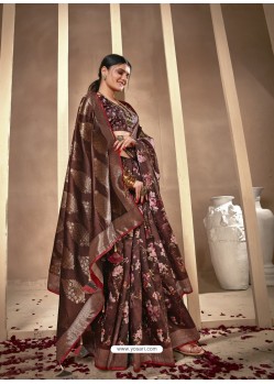 Coffee Latest Designer Party Wear Silk Sari