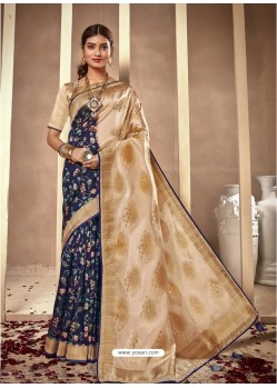 Navy Blue Latest Designer Party Wear Silk Sari