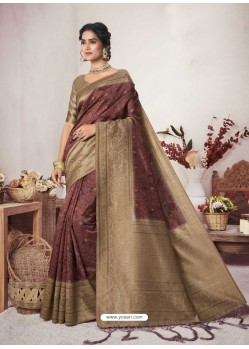 Maroon Designer Party Wear Jacquard Silk Sari