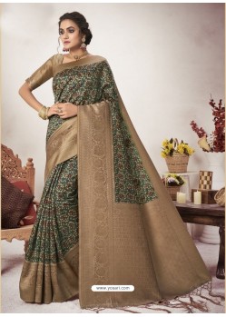 Dark Green Designer Party Wear Jacquard Silk Sari