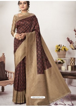 Coffee Designer Party Wear Jacquard Silk Sari