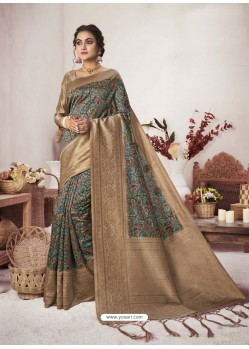 Teal Designer Party Wear Jacquard Silk Sari