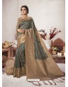 Teal Designer Party Wear Jacquard Silk Sari