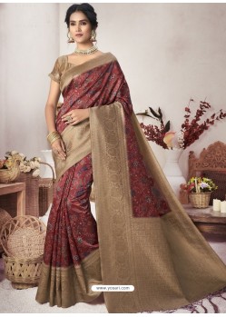 Red Designer Party Wear Jacquard Silk Sari