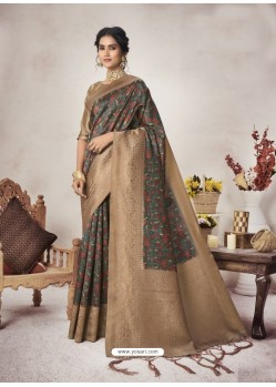 Dark Green Designer Party Wear Jacquard Silk Sari