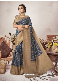 Dark Blue Designer Party Wear Jacquard Silk Sari