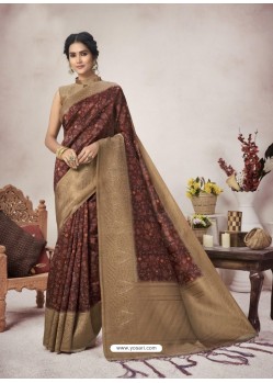 Maroon Designer Party Wear Jacquard Silk Sari