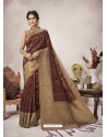 Maroon Designer Party Wear Jacquard Silk Sari