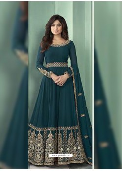 Teal Blue Latest Designer Heavy Embroidered Party Wear Anarkali Suit