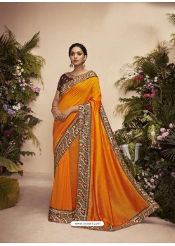 Orange Designer Party Wear Chanderi Silk Sari