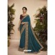 Teal Blue Designer Party Wear Chanderi Silk Sari