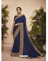 Dark Blue Designer Party Wear Chanderi Silk Sari