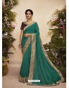 Teal Designer Party Wear Chanderi Silk Sari