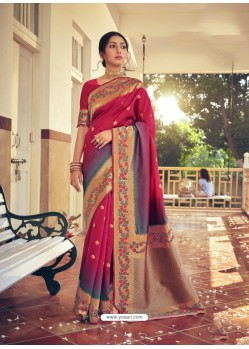 Rose Red Designer Party Wear Art Silk Sari