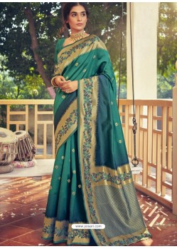 Teal Designer Party Wear Art Silk Sari