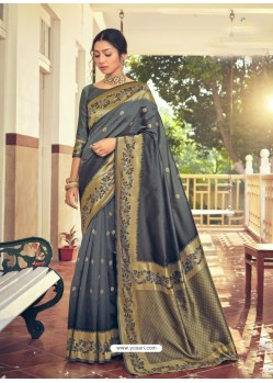 Grey Designer Party Wear Art Silk Sari
