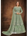 Grayish Green Stylish Designer Embroidered Lehenga Style Wedding Suit