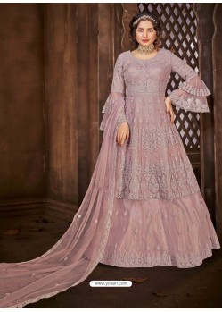 Dusty Pink Stylish Designer Embroidered Lehenga Style Wedding Suit