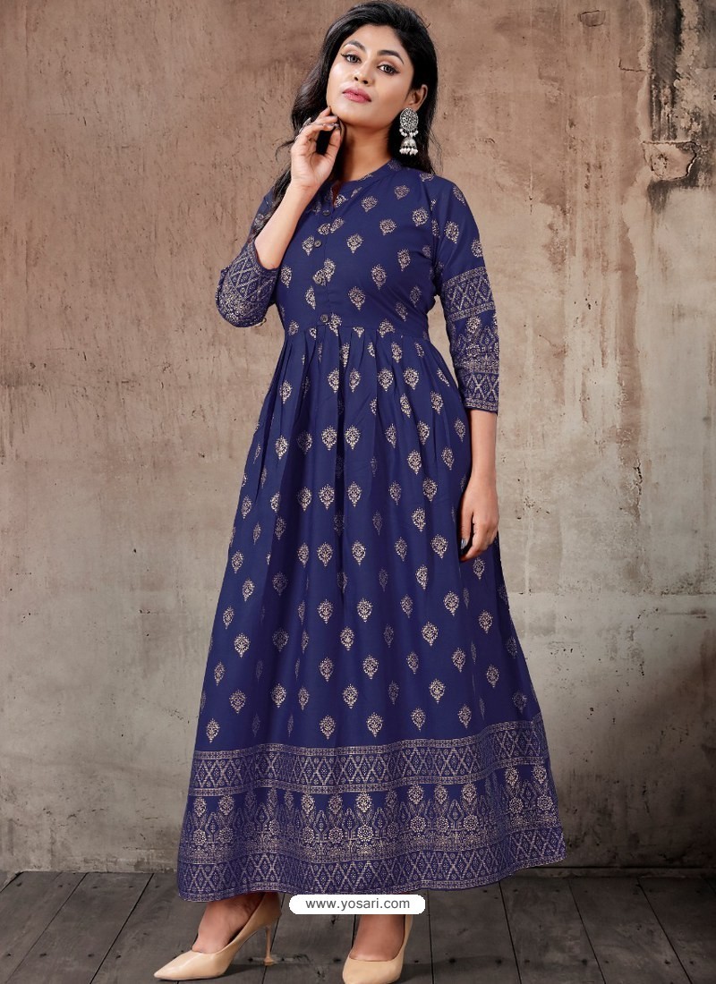 Buy Navy Blue Designer Party Wear Readymade Long Kurti | Party ...