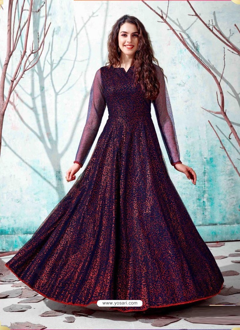 Buy Navy Blue Stunning Designer Party Wear Gown  Gowns