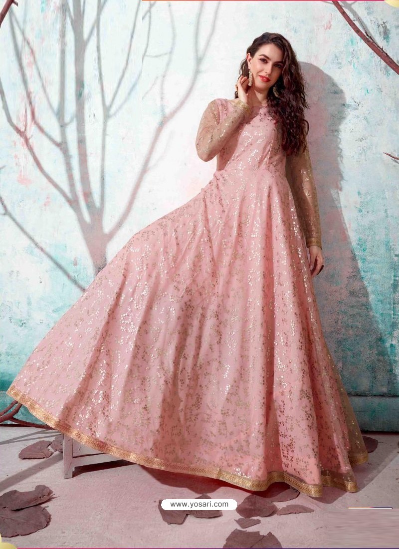 Buy Baby Pink Stunning Designer Party Wear Gown | Gowns