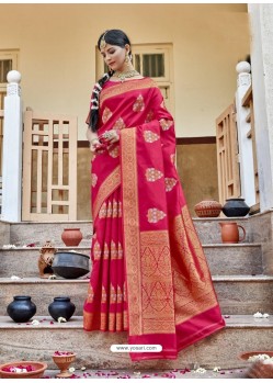 Rose Red Latest Designer Party Wear Jacquard Soft Silk Sari